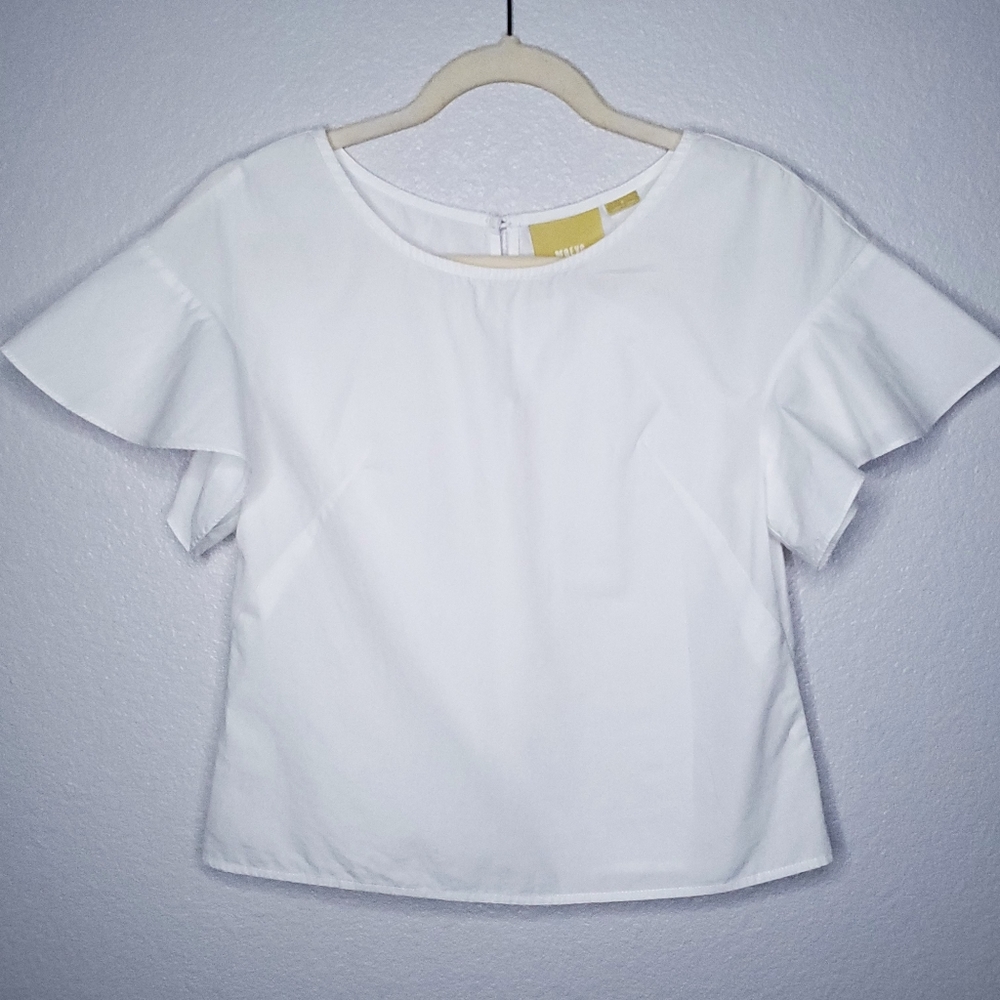 《Anthropologie Maeve》White Ruffle Sleeve Top
